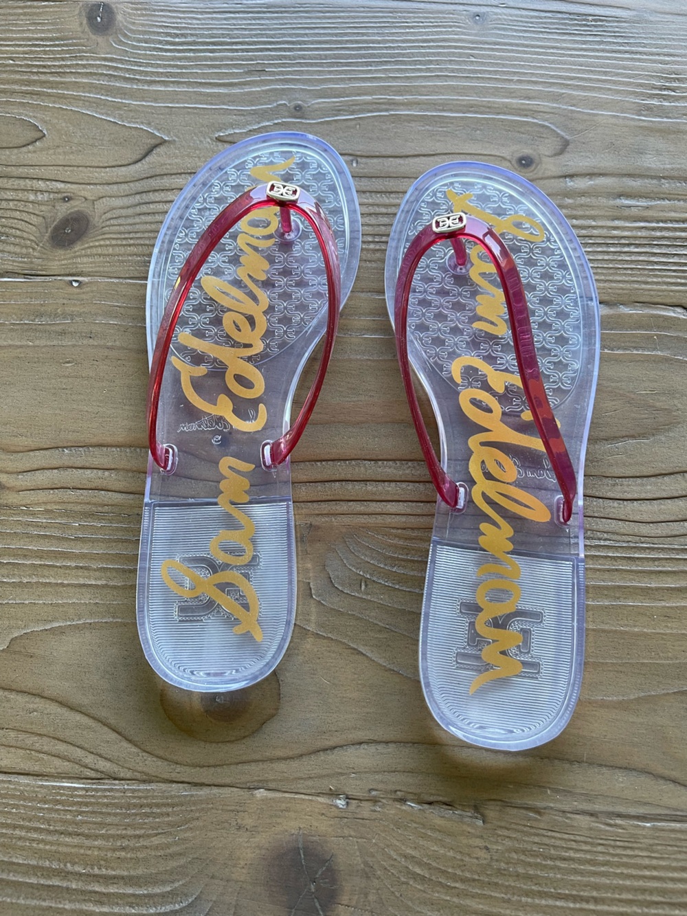 Sam Edelman Clear Jelly Flip Flops with Pink Straps